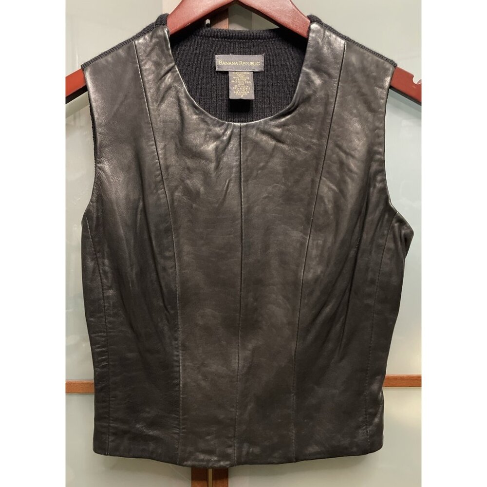 Banana Republic Vintage Y2K 00s Womens Paneled Vest Genuine Leather & Wool Sz 2